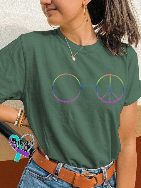 Peace Sign Glasses T-shirt Green / S