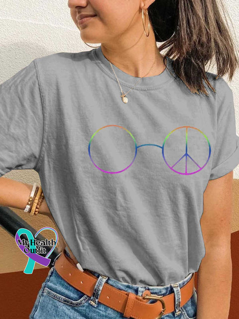 Peace Sign Glasses T-shirt Grey / S