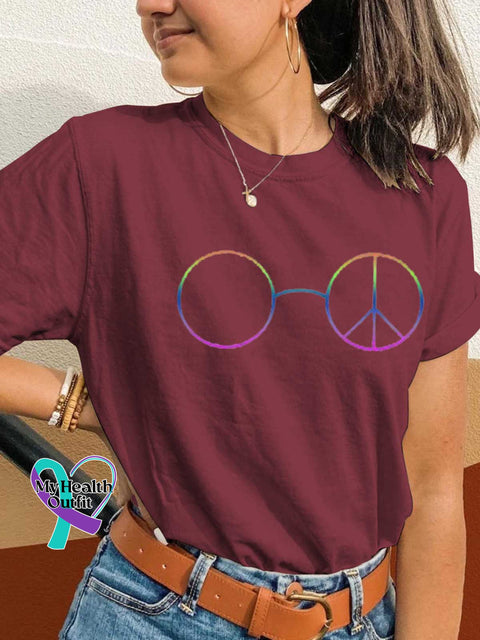 Peace Sign Glasses T-shirt Red / S