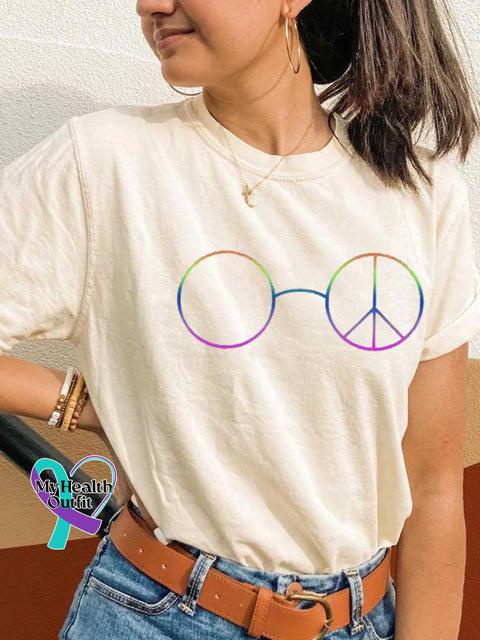 Peace Sign Glasses T-shirt Sand / S