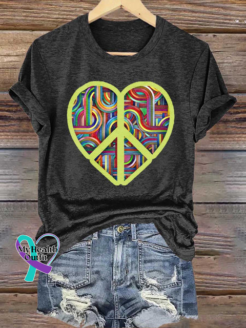 Peace Sign Heart Love and Peace T-shirt Black / S