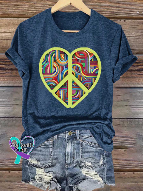 Peace Sign Heart Love and Peace T-shirt Blue / S