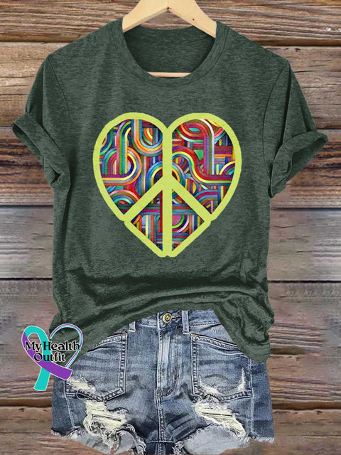 Peace Sign Heart Love and Peace T-shirt Green / S