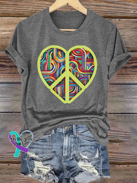 Peace Sign Heart Love and Peace T-shirt Grey / S