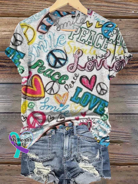 Peace Sign Heart Love and Peace T-shirt Multicolor / S
