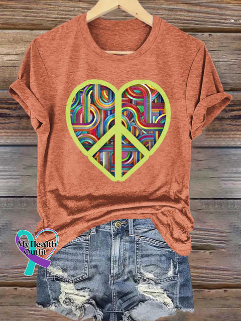 Peace Sign Heart Love and Peace T-shirt Orange / S