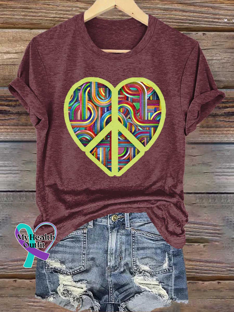 Peace Sign Heart Love and Peace T-shirt Red / S