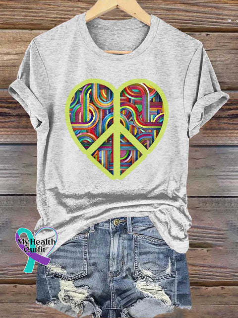 Peace Sign Heart Love and Peace T-shirt White / S