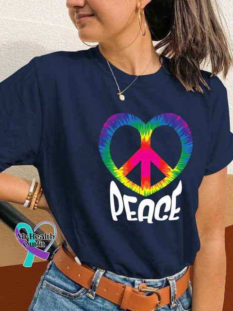 Peace Sign Heart T-shirt Blue / S