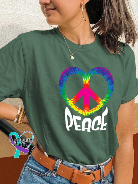 Peace Sign Heart T-shirt Green / S