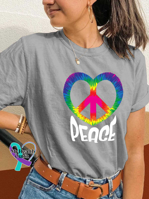 Peace Sign Heart T-shirt Grey / S