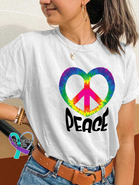 Peace Sign Heart T-shirt White / S