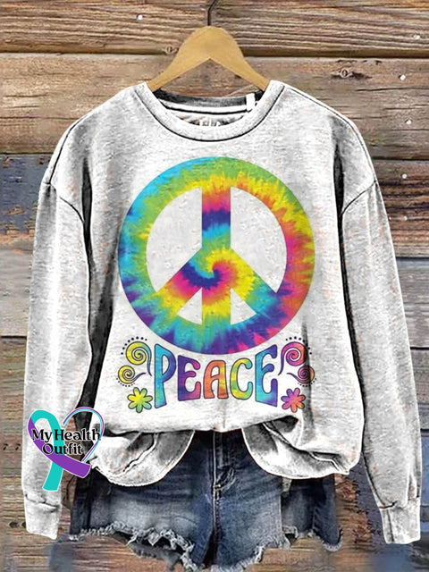 Peace Sign Hippie Print Casual Sweatshirt Multicolor / S