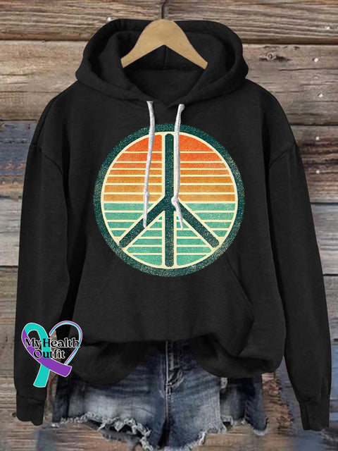 Peace Sign Love and Peace Casual Hoodie Sweatshirt Black / S