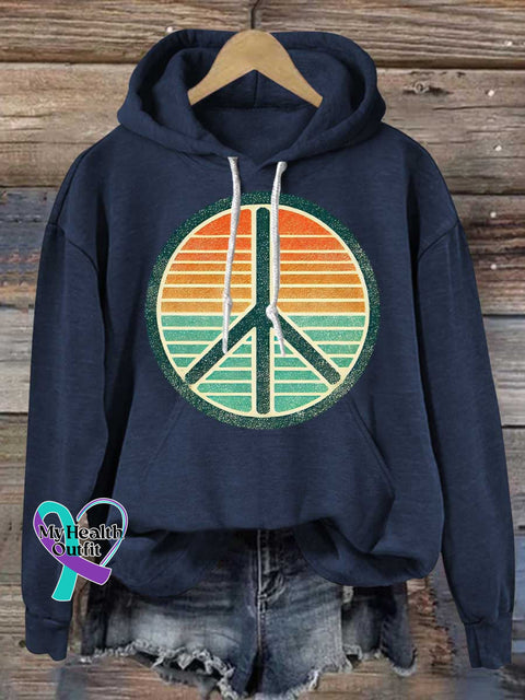 Peace Sign Love and Peace Casual Hoodie Sweatshirt Blue / S