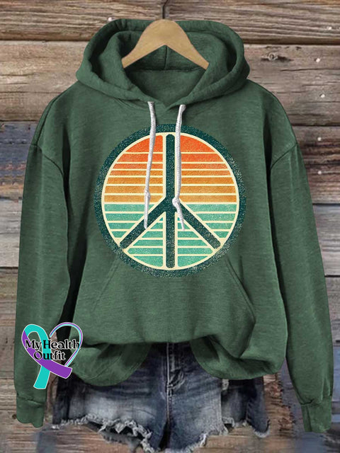 Peace Sign Love and Peace Casual Hoodie Sweatshirt Green / S