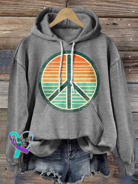 Peace Sign Love and Peace Casual Hoodie Sweatshirt Grey / S