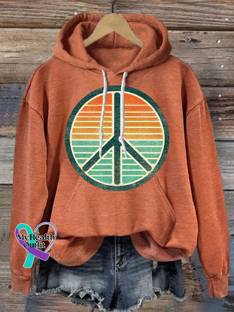 Peace Sign Love and Peace Casual Hoodie Sweatshirt Orange / S