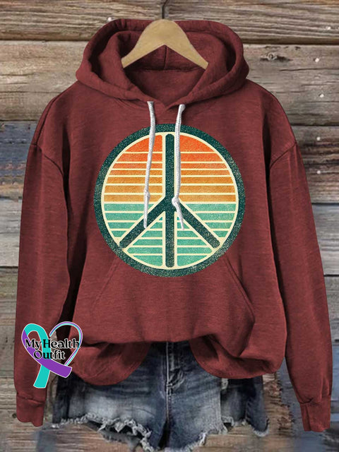 Peace Sign Love and Peace Casual Hoodie Sweatshirt Red / S