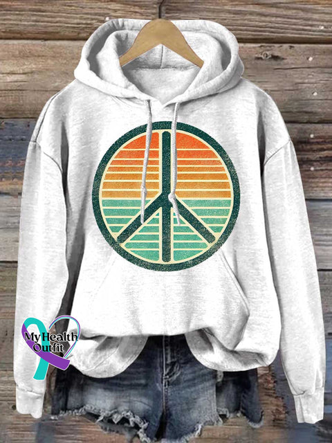 Peace Sign Love and Peace Casual Hoodie Sweatshirt White / S