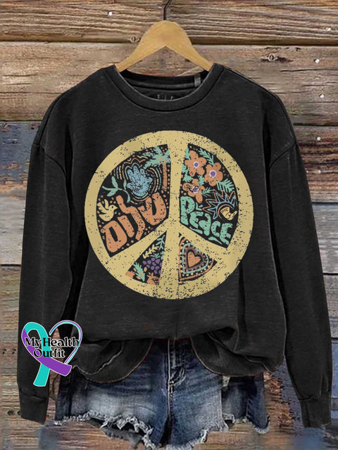 Peace Sign Love and Peace Casual Sweatshirt Black / S