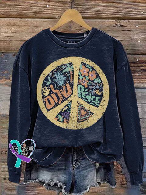 Peace Sign Love and Peace Casual Sweatshirt Blue / S
