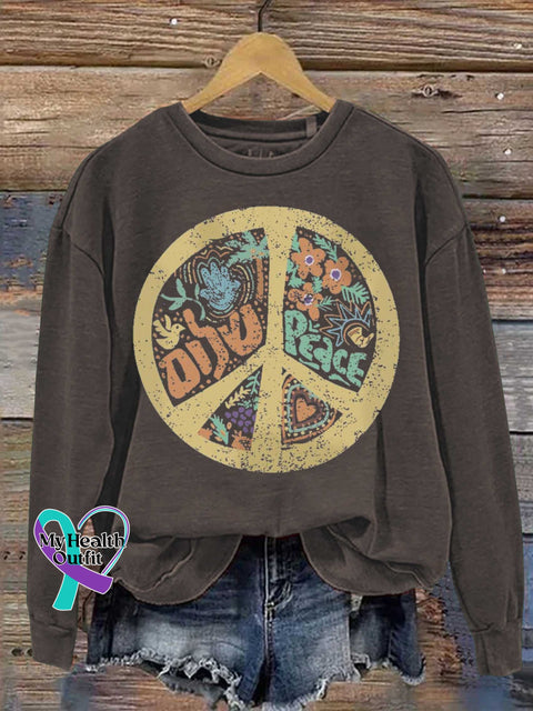 Peace Sign Love and Peace Casual Sweatshirt Brown / S