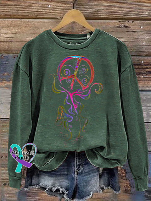 Peace Sign Love and Peace Casual Sweatshirt Green / S