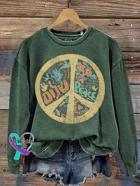 Peace Sign Love and Peace Casual Sweatshirt Green / S
