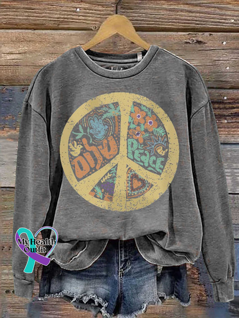 Peace Sign Love and Peace Casual Sweatshirt Grey / S