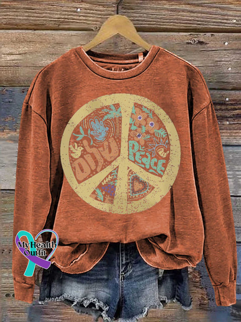 Peace Sign Love and Peace Casual Sweatshirt Orange / S