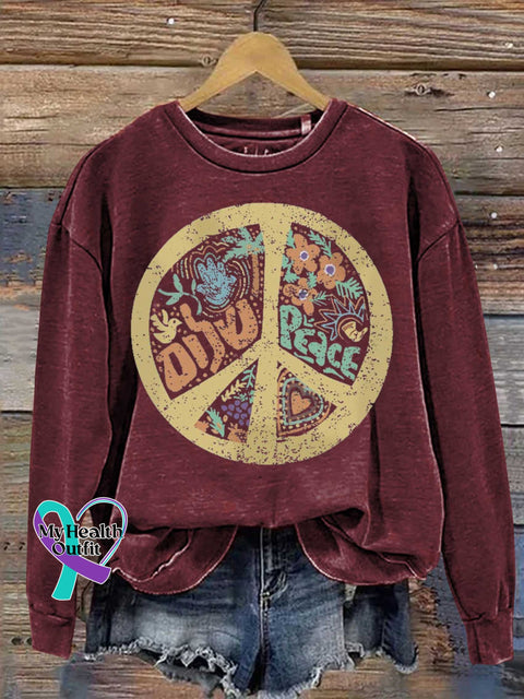 Peace Sign Love and Peace Casual Sweatshirt Red / S