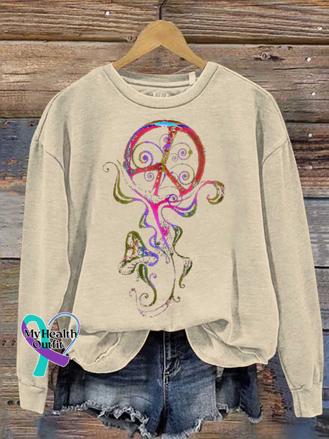 Peace Sign Love and Peace Casual Sweatshirt Sand / S