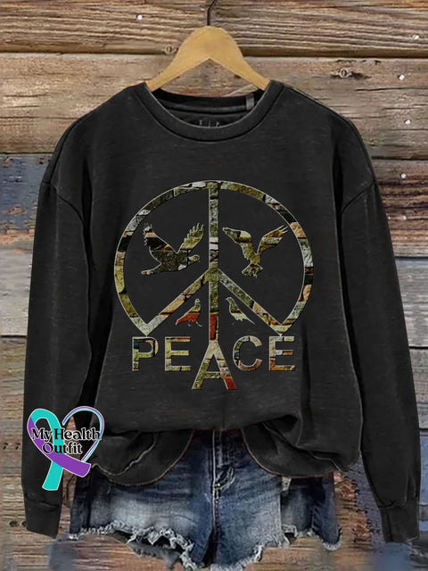 Peace Sign Love And Peace Print Casual Sweatshirt Black / S