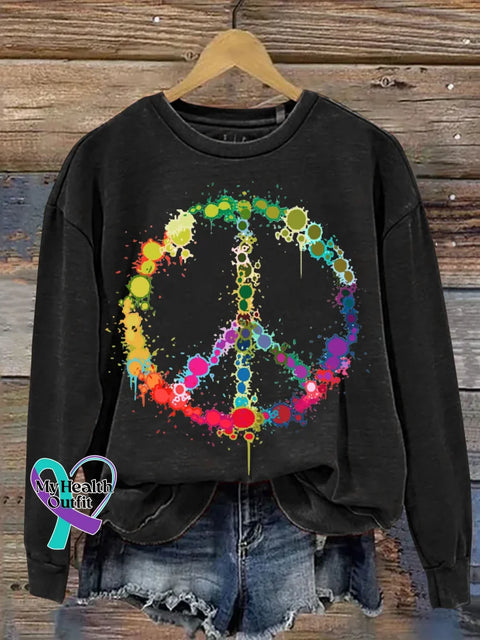 Peace Sign Love And Peace Print Casual Sweatshirt Black / S