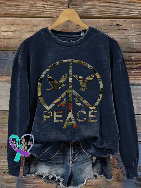 Peace Sign Love And Peace Print Casual Sweatshirt Blue / S