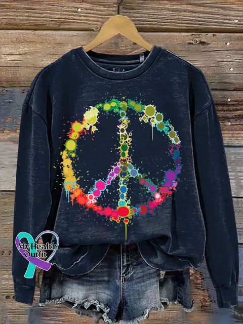 Peace Sign Love And Peace Print Casual Sweatshirt Blue / S