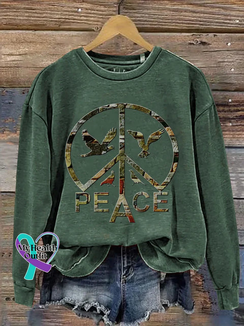 Peace Sign Love And Peace Print Casual Sweatshirt Green / S