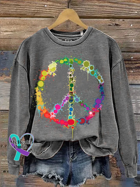 Peace Sign Love And Peace Print Casual Sweatshirt Grey / S