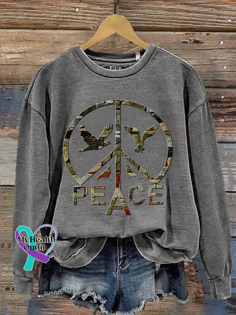 Peace Sign Love And Peace Print Casual Sweatshirt Grey / S