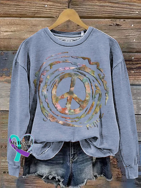 Peace Sign Love And Peace Print Casual Sweatshirt Multicolor / S