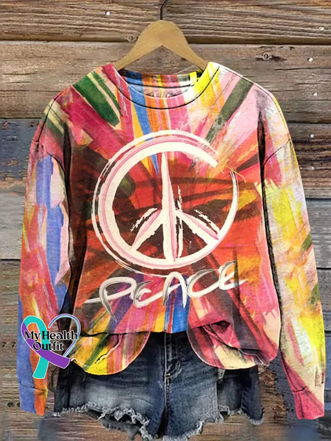 Peace Sign Love And Peace Print Casual Sweatshirt Multicolor / S