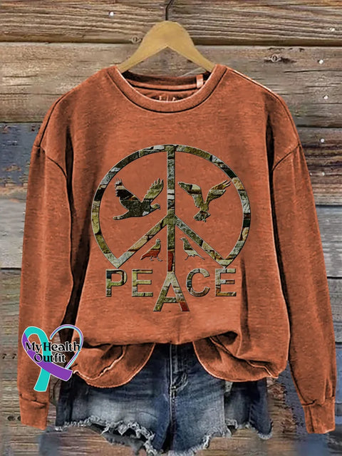 Peace Sign Love And Peace Print Casual Sweatshirt Orange / S