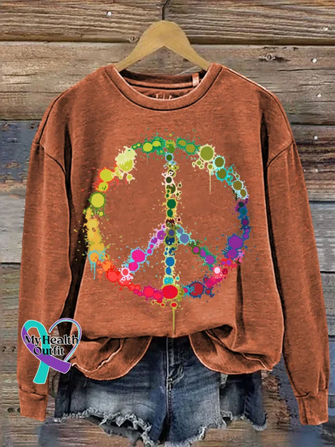 Peace Sign Love And Peace Print Casual Sweatshirt Orange / S