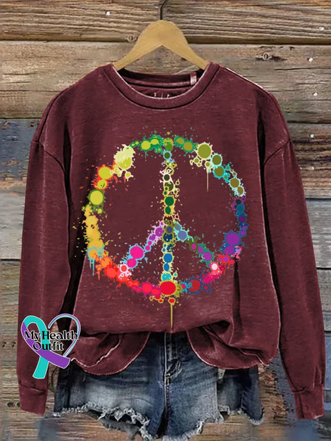Peace Sign Love And Peace Print Casual Sweatshirt Red / S