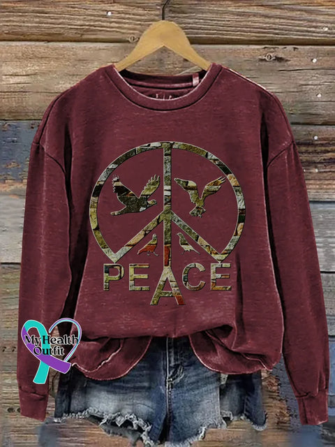 Peace Sign Love And Peace Print Casual Sweatshirt Red / S