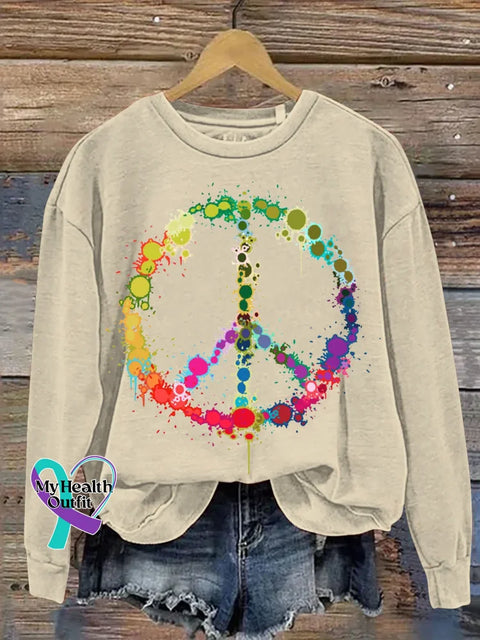 Peace Sign Love And Peace Print Casual Sweatshirt Sand / S