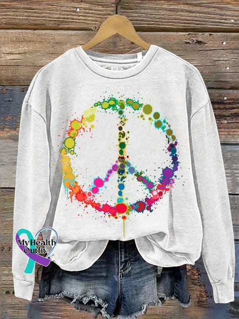 Peace Sign Love And Peace Print Casual Sweatshirt White / S
