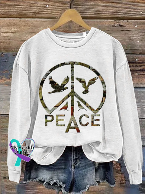Peace Sign Love And Peace Print Casual Sweatshirt White / S