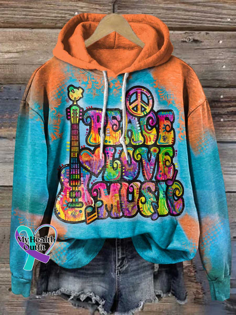 Peace Sign Peace Love Music Casual Hoodie Sweatshirt Multicolor / S